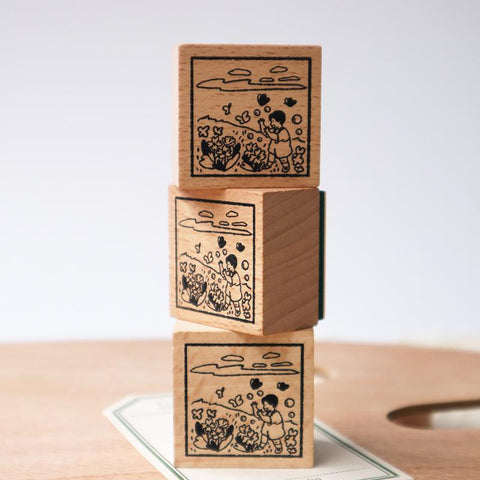 Three Grid Cartoon Series Wooden Stamps