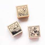 Three Grid Cartoon Series Wooden Stamps